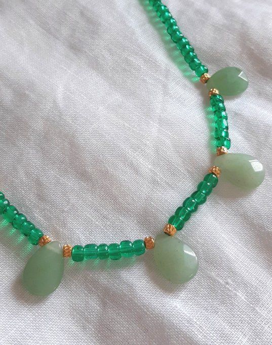 Collier acier doré et aventurine Paradisio