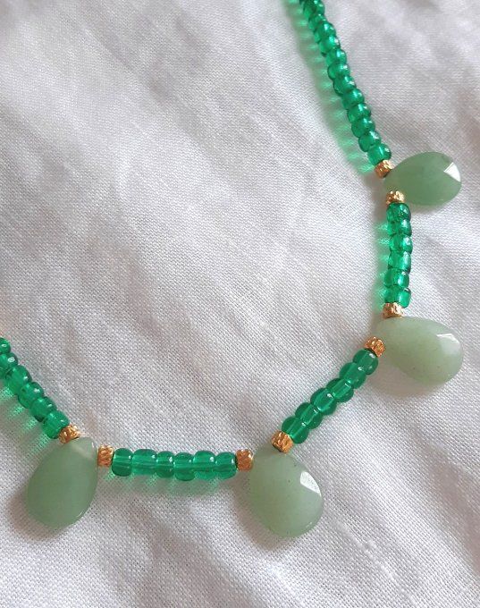 Collier acier doré et aventurine Paradisio