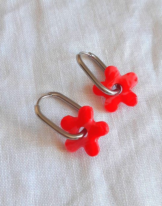 Créoles argentées + fleurs en pâte fimo à partir de 24€