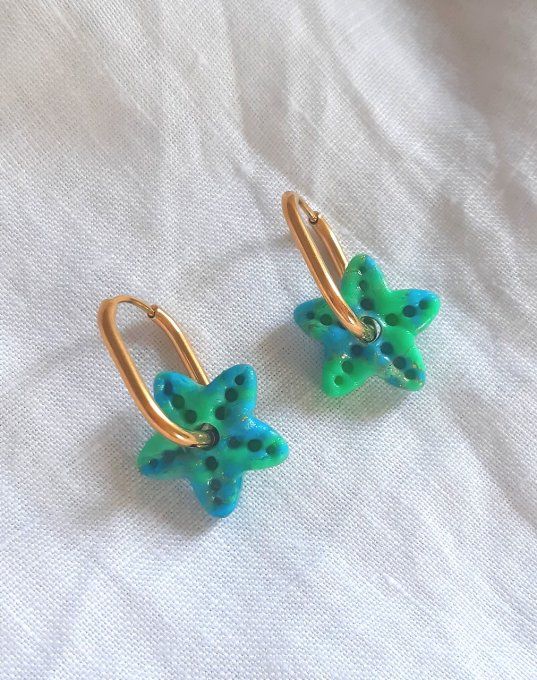 Étoiles de mer en pâte fimo bleues/dorées