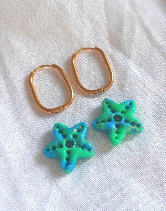 Étoiles de mer en pâte fimo bleues/dorées