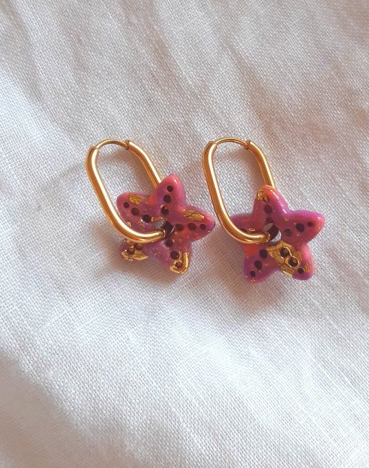 Étoiles de mer en pâte fimo rose/dorées