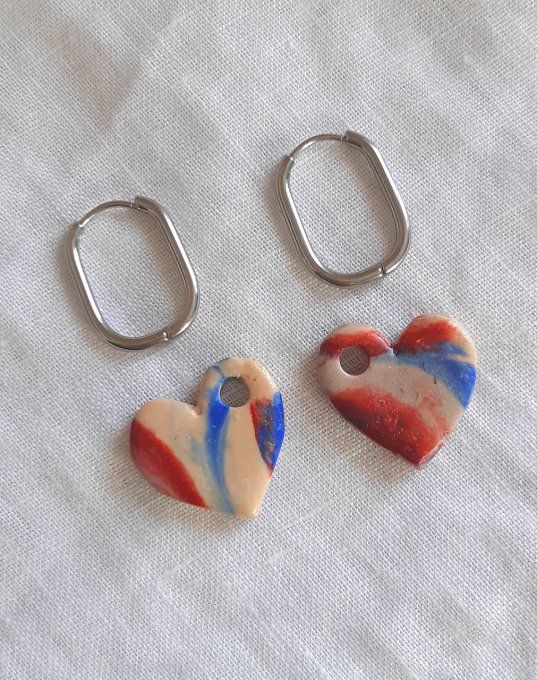 Coeurs marbrés bleu en pâte fimo
